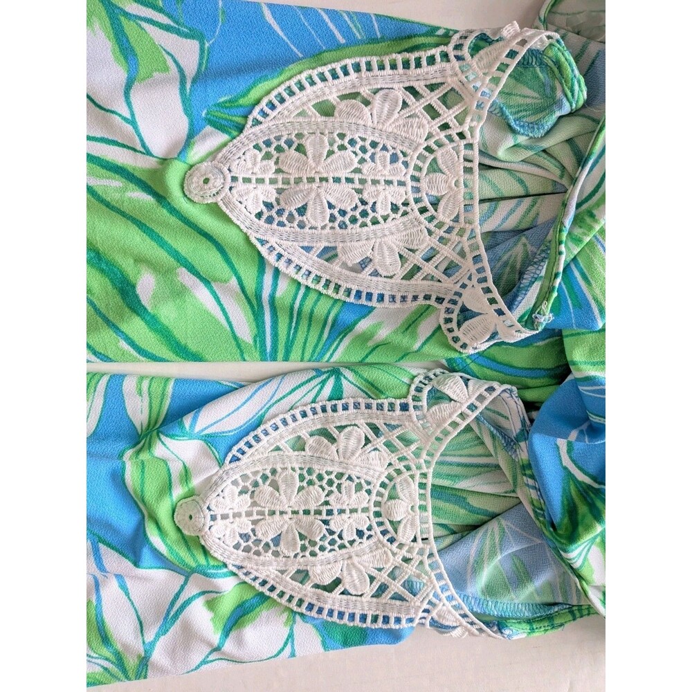 Ruby Rd Womens XL Sleeveless Blue Tropical Leaf Print Blouse Keyhole Crochet - Picture 16 of 16